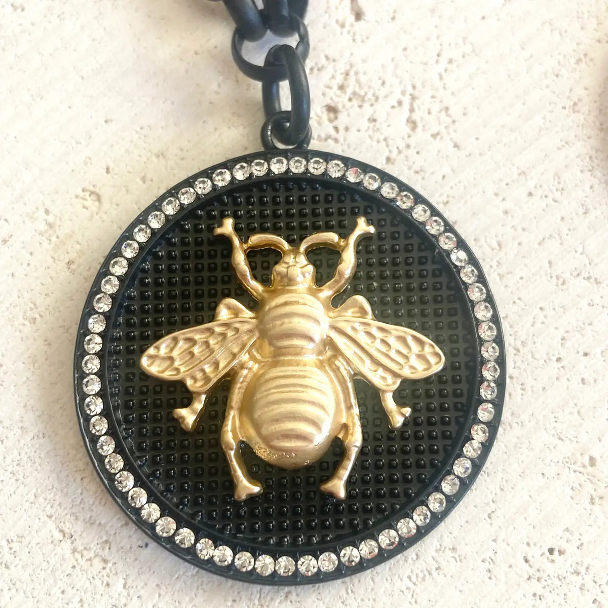 Bee Coin Necklace Medallion Jewelry Boutique Salon - Matte Black