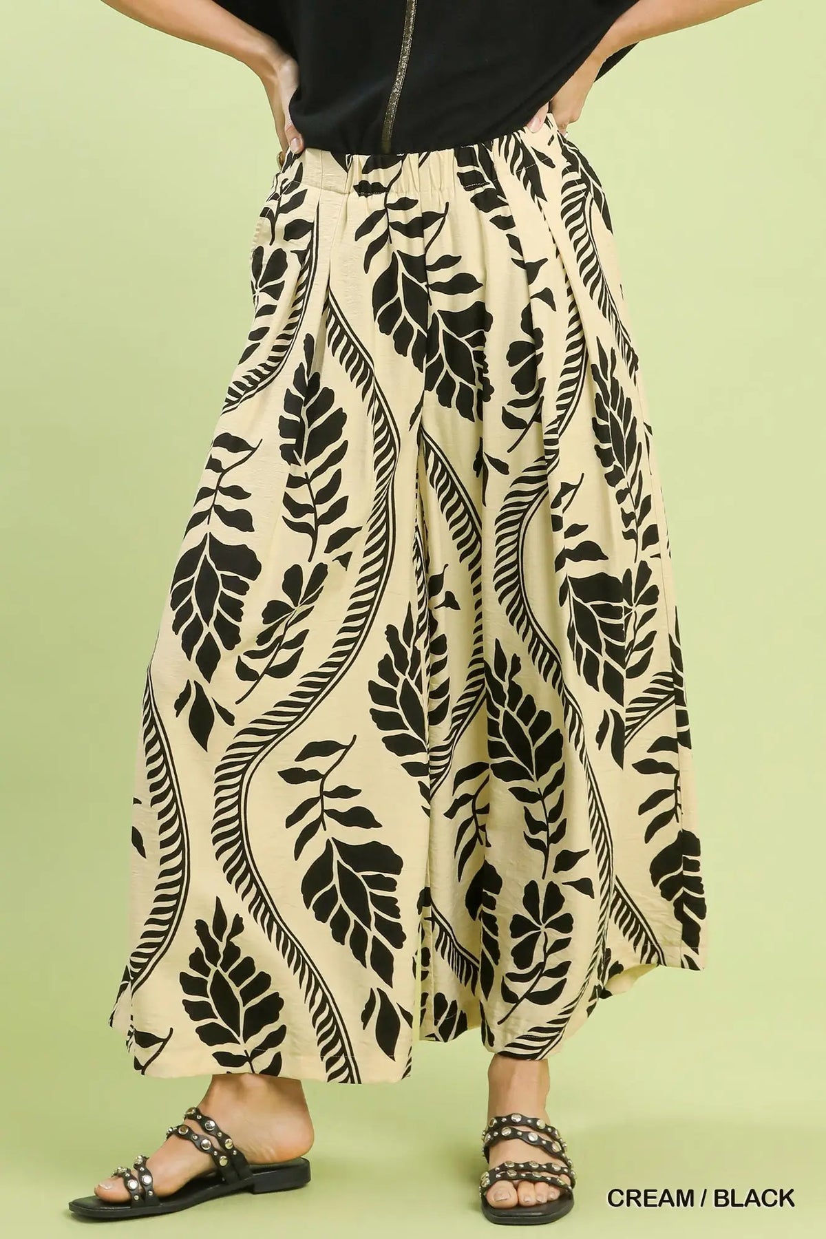 Cream/Black Wide Leg Print Pant by Urge