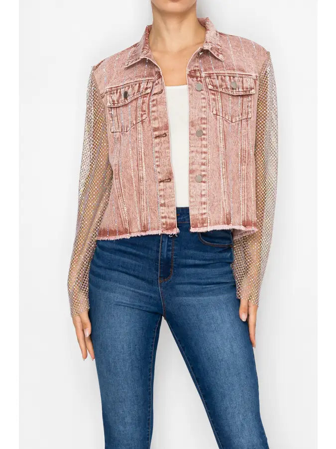 Denim Jacket w/ Sparkly Details OLS-4777SW Raspberry