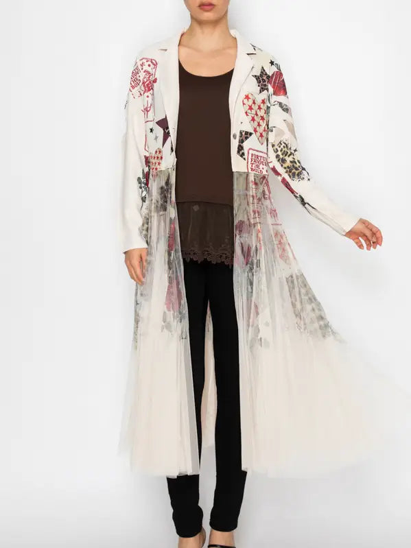 Contrast Blazer Jacket w/ Mesh Tulle -OLS-4773BG Star Rose