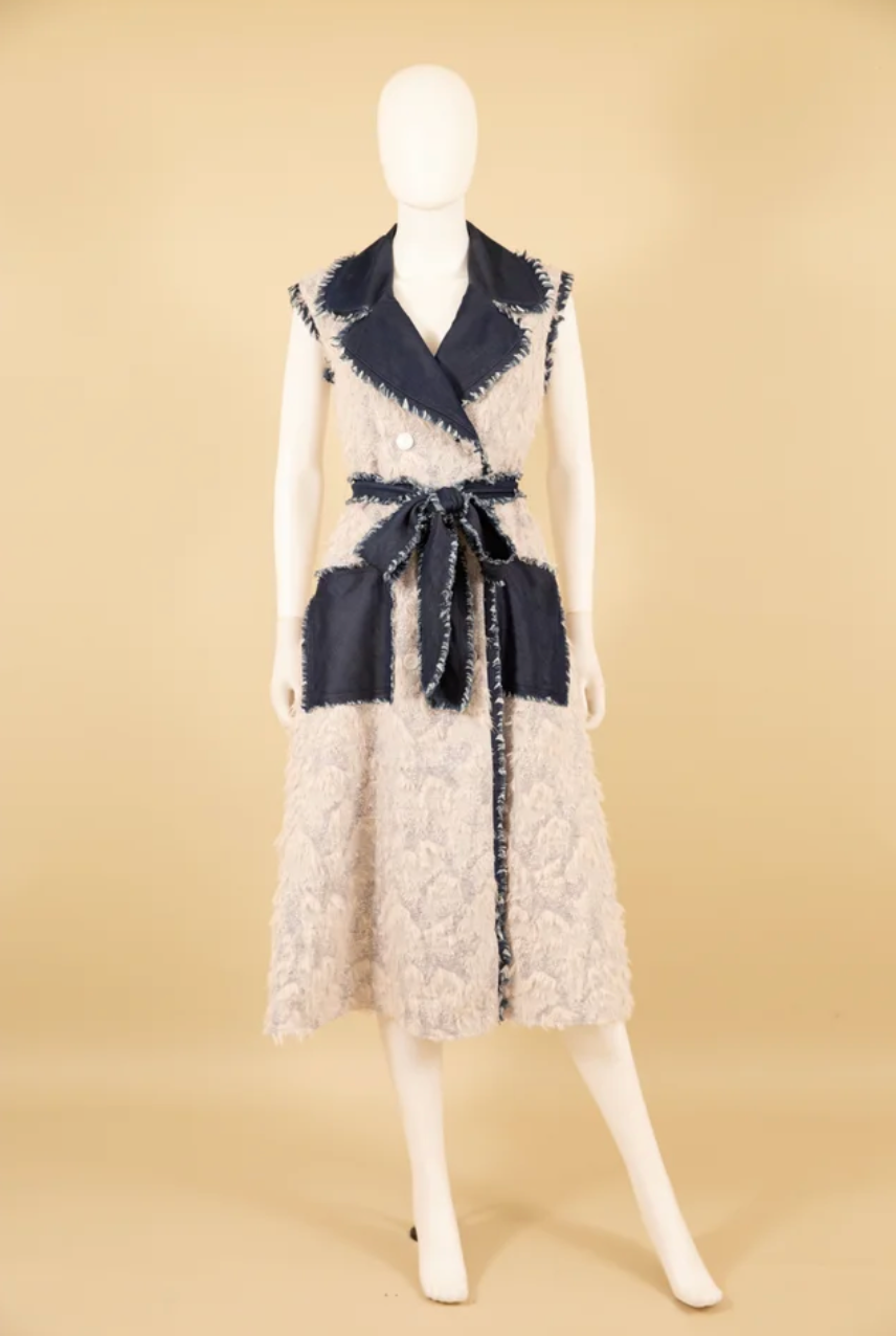 Belted Jacquard Jacket/Dress With Denim Trim - S25016