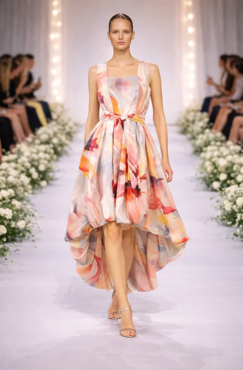 High Low Square Neck Bubble Dress S26012