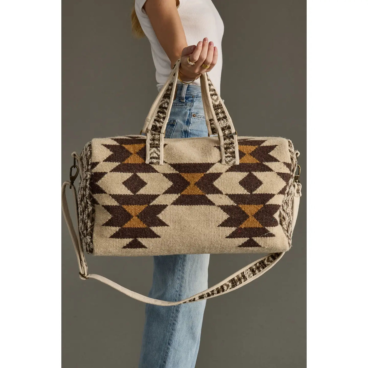 Cream, Brown & Tan Western Duffel