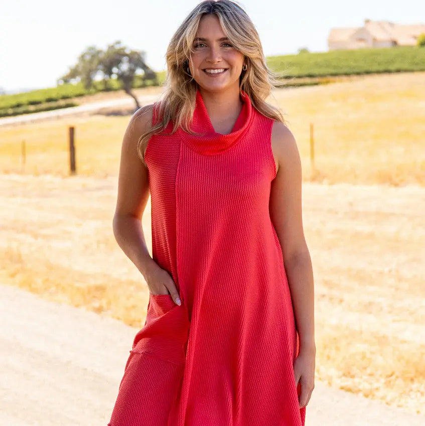 Rib Cowl Neck Dress