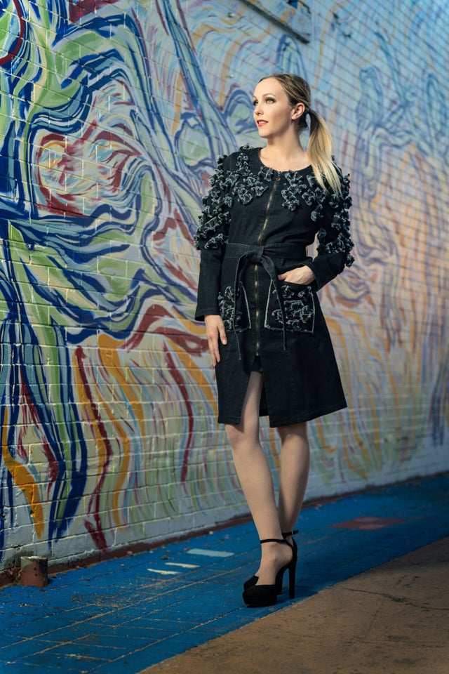 3D flowers Denim Zip Dress