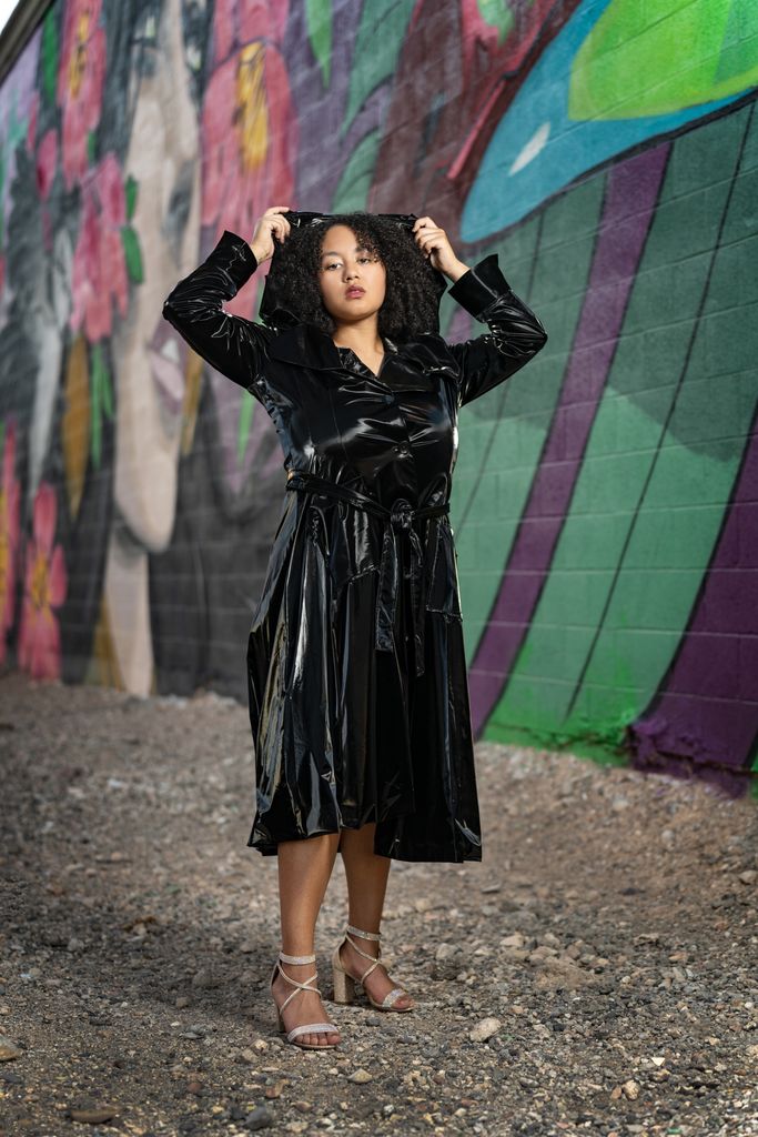 knit soft rain long coat with removable Hoodie